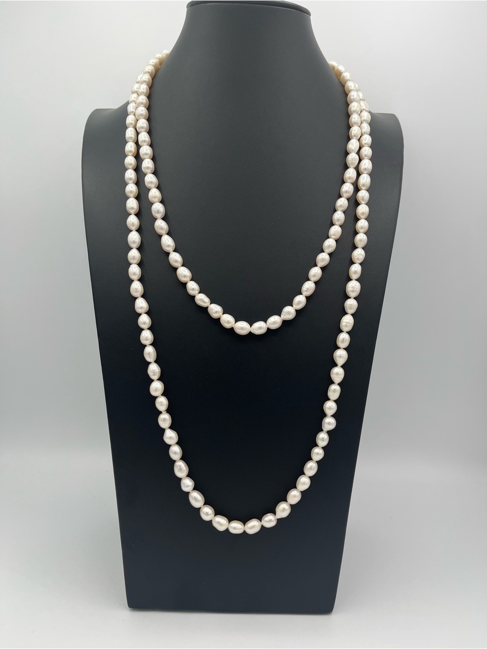Genuine White Freshwater Baroque Pearl Endless Rope Necklace - 56" Long